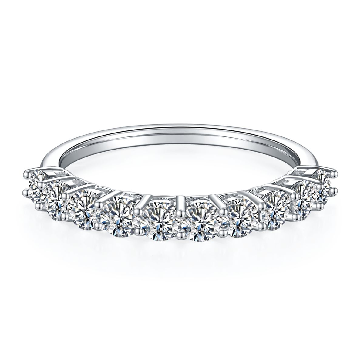 Round Ring S925 Silver Plated Platinum Moissanite Women's Ring 1.0 Carat D-Class